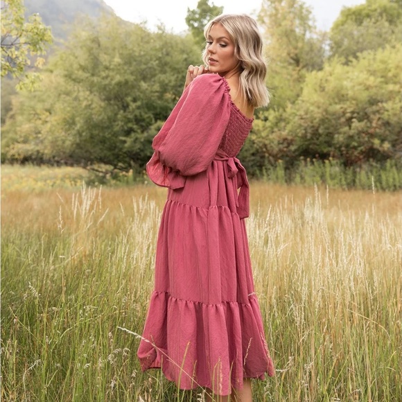 NWT Jovi Lynn Smocked Midi Dress with Pockets - Deep Pink Berry - Picture 4 of 8